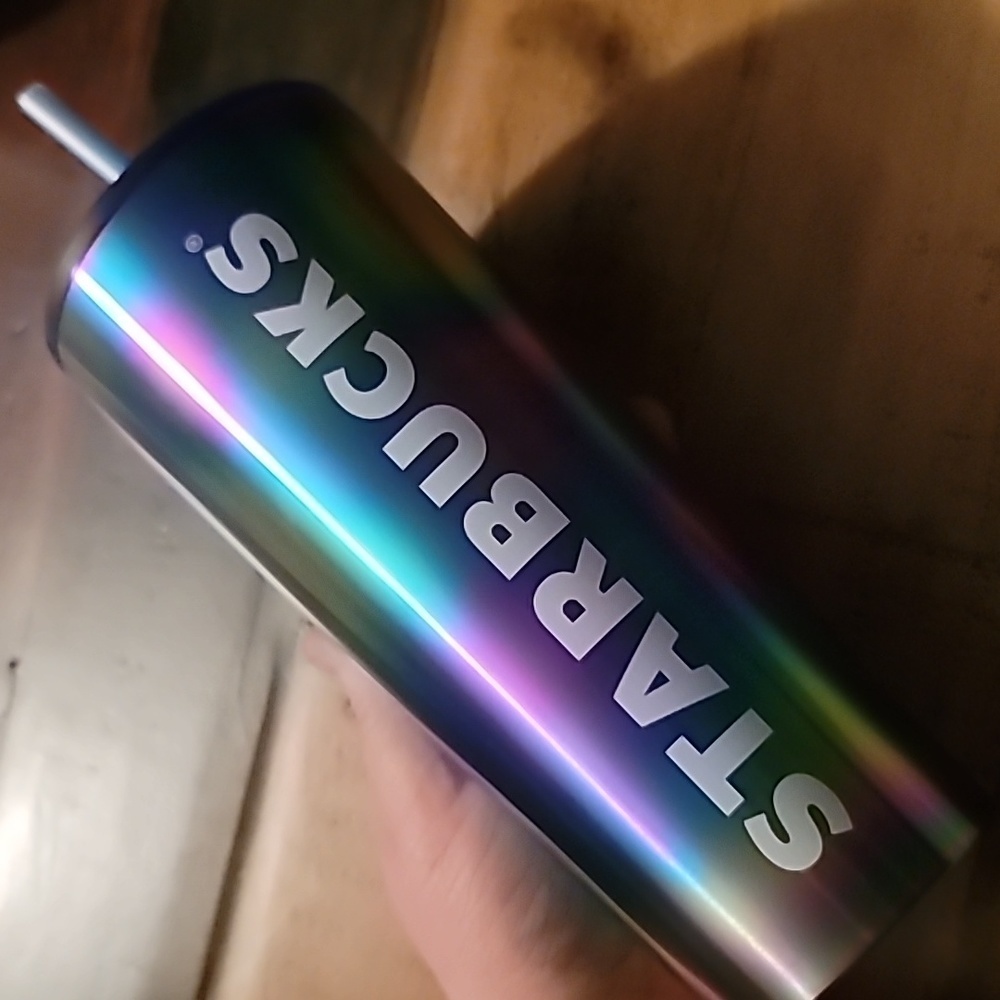 Starbucks Fluorescent Rainbow Metal Venti Tumbler Cup - Picture 2 of 9